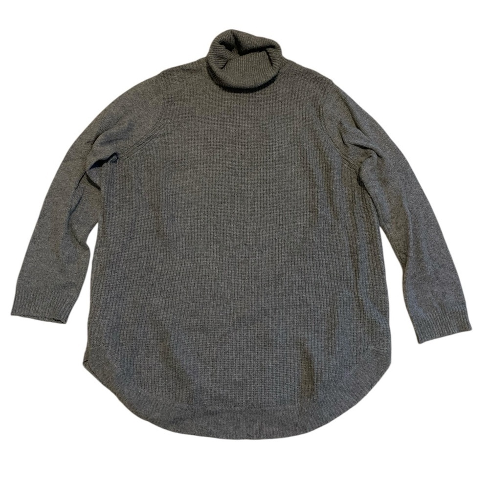 Joe Fresh XL/TG Ribbed Turtleneck Sweater Gray Tunic High-Low Hem